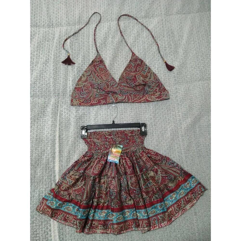 GOA Silk Blended 2piece Skirt Set Small Boho Feminine Hippie Beachy